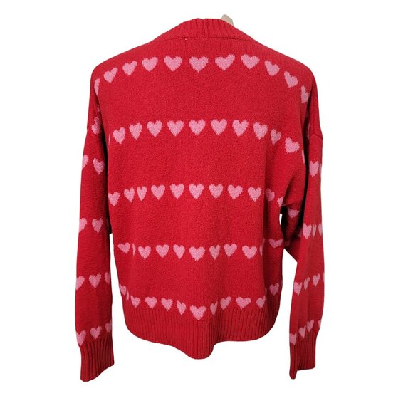 Old Navy Size MP SoSoft Valentine Red with Pink Heart Print Cardigan Sweater - Picture 3 of 10